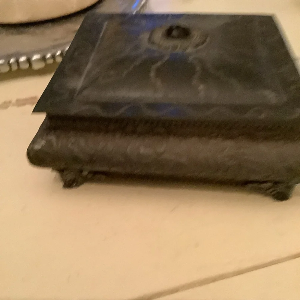 Vintage Antique Square Metal Decorated Jewelry Trinket Box